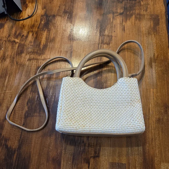 Vintage Fossil- Woven Straw Crossbody Bag with Taupe Trim - Picture 1 of 5